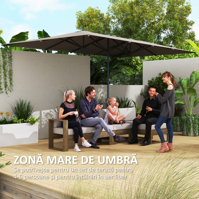  Umbrela Dubla de Gradina 4.5x2.6 m, Deschidere cu Manivela si 12 Spite, Gri [4]