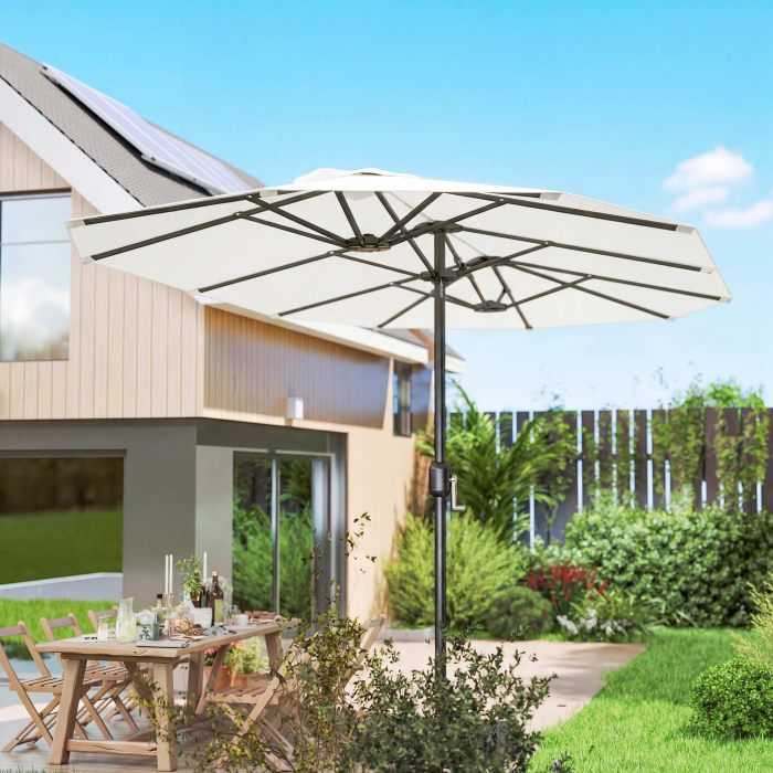  Umbrela Dubla de Gradina 4.6x2.7 m, Umbrela de Exterior cu Manivela, Husa Protectoare, 12 Spite, Anti UV 50+, pentru Terasa Balcon Piscina Gradina, Alb [9]