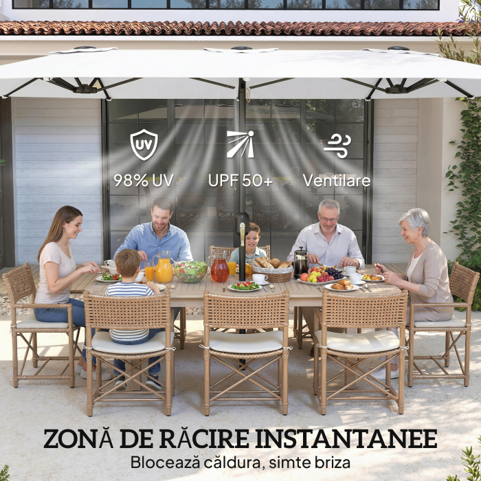  Umbrela Dubla de Gradina 4.6x2.7 m, Umbrela de Exterior cu Manivela, Husa Protectoare, 12 Spite, Anti UV 50+, pentru Terasa Balcon Piscina Gradina, Alb [5]