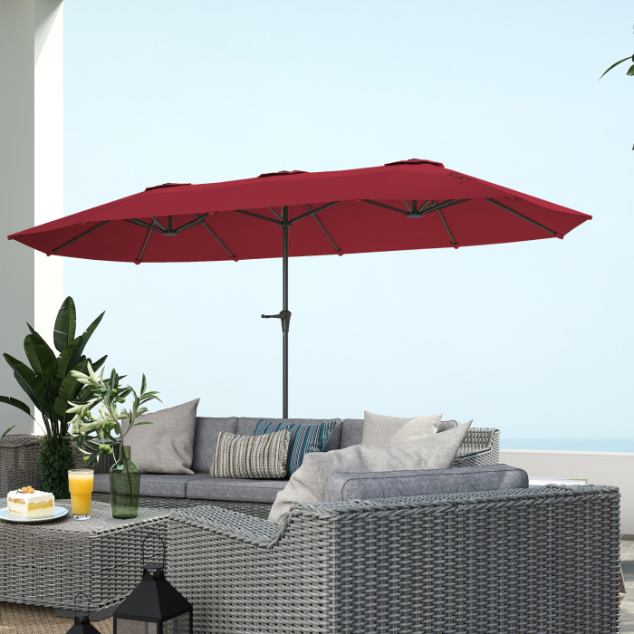  Umbrela Dubla de Gradina cu 12 Spite, Orificii de Ventilatie si Manivela, 400x220x234 cm, Rosu Vin [8]