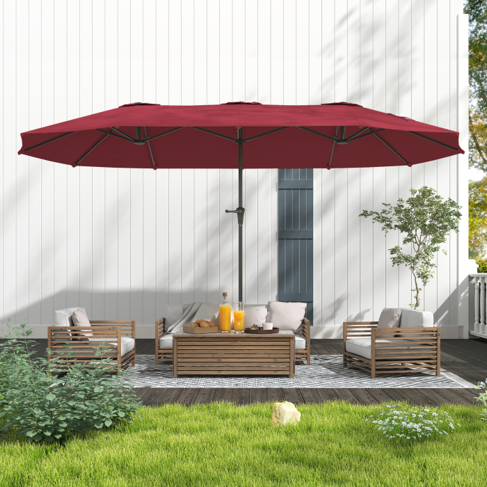  Umbrela Dubla de Gradina cu 12 Spite, Orificii de Ventilatie si Manivela, 400x220x234 cm, Rosu Vin [7]