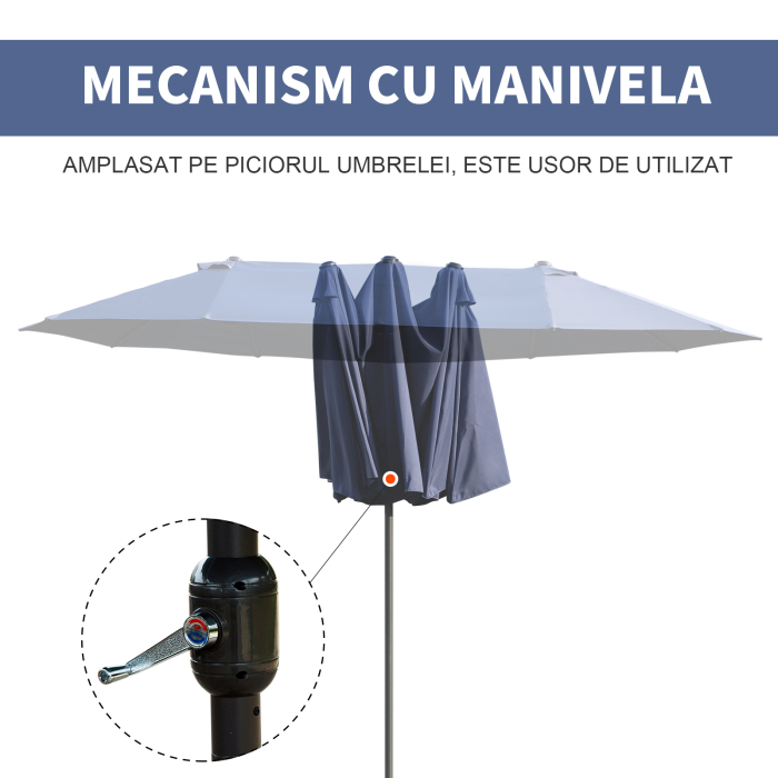  Umbrela Dubla de Gradina cu Deschidere cu manivela, Otel si Poliester, 460x270x240cm, albastra [6]