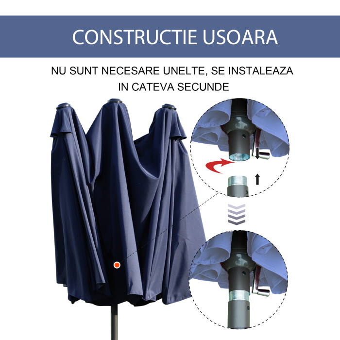  Umbrela Dubla de Gradina cu Deschidere cu manivela, Otel si Poliester, 460x270x240cm, albastra [7]