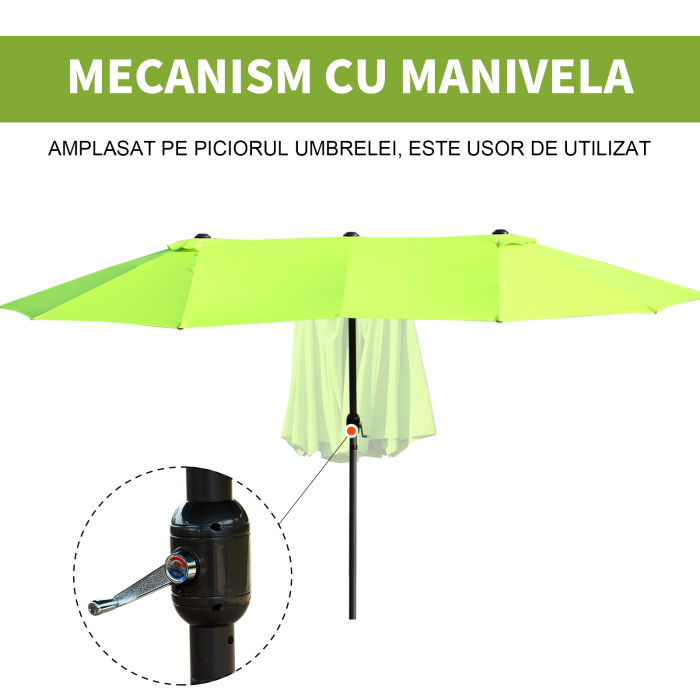  Umbrela Dubla de Gradina cu Deschidere cu manivela, Otel si Poliester, 460x270x240cm, verde [5]
