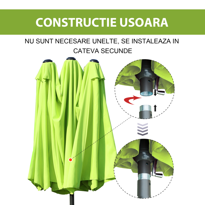 Umbrela Dubla de Gradina cu Deschidere cu manivela, Otel si Poliester, 460x270x240cm, verde [6]