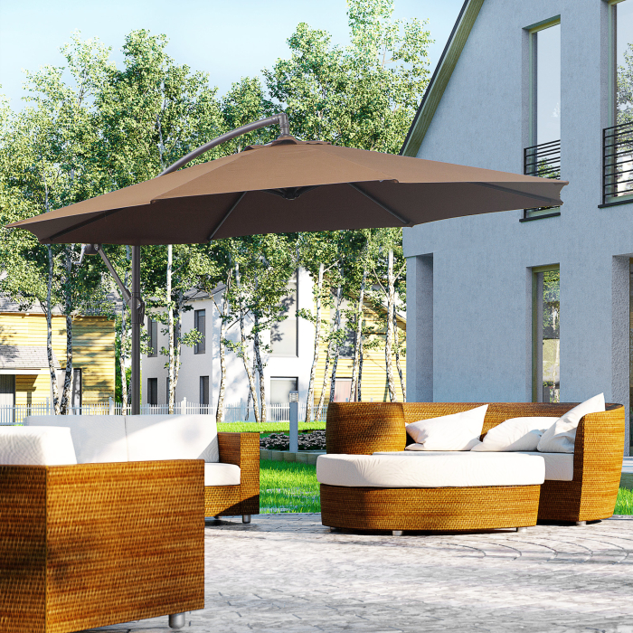  Umbrela Exterioara cu Manivela, din Otel si Poliester Rezistent la UV, Ø295x245 cm, Cafea [2]
