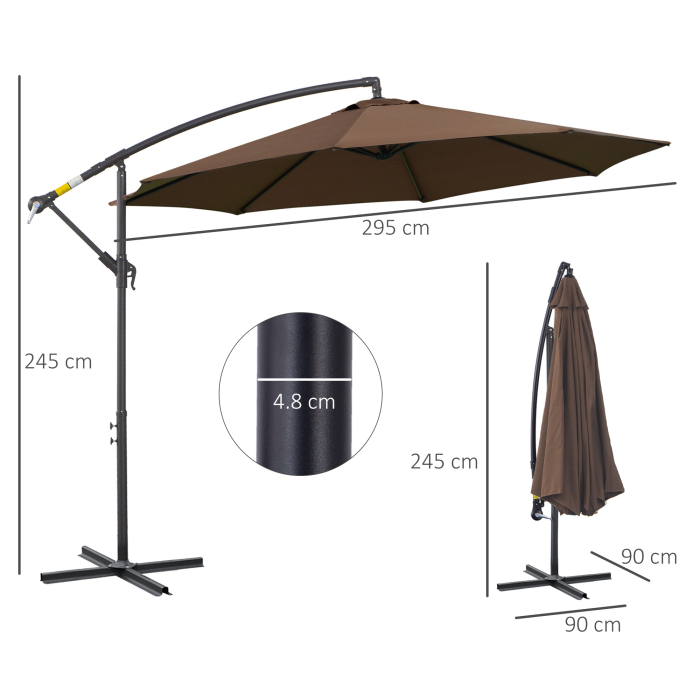  Umbrela Exterioara cu Manivela, din Otel si Poliester Rezistent la UV, Ø295x245 cm, Cafea [3]