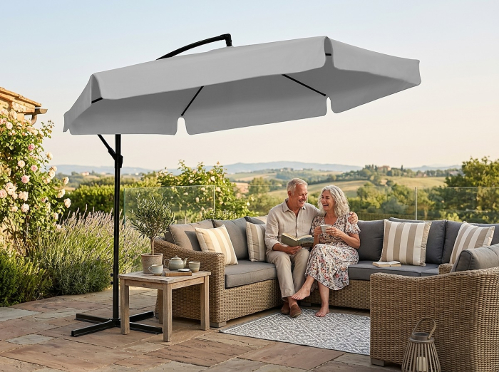 Umbrela gradina cu inclinare reglabila, cupola cu protectie UV, husa protectie, diametru 300 cm, gri [11]