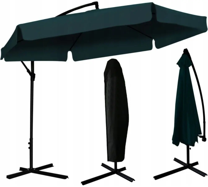 Umbrela gradina tip banana cu mecanism inclinare, impermeabila, diametru 300 cm, husa inclusa, verde [2]