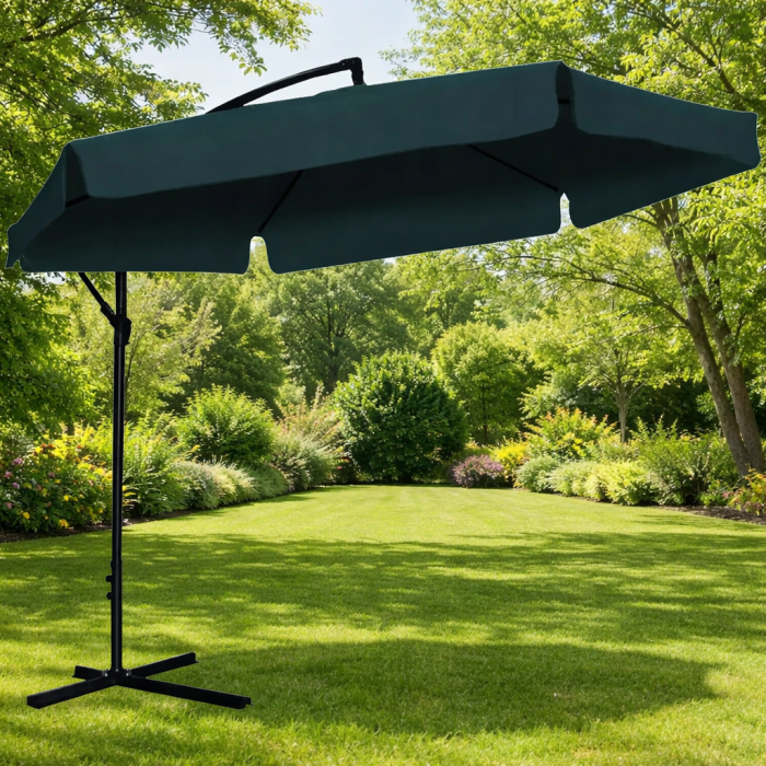 Umbrela gradina tip banana cu mecanism inclinare, impermeabila, diametru 300 cm, husa inclusa, verde [10]