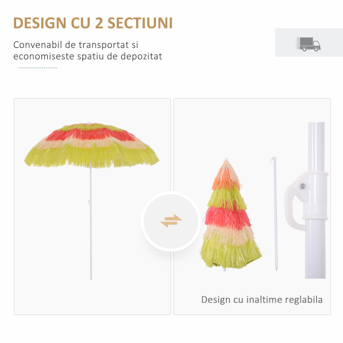  Umbrela Hawaiana Portabila, Acoperitoare Ø160cm, Impermeabila, inaltime pana la 180cm [4]