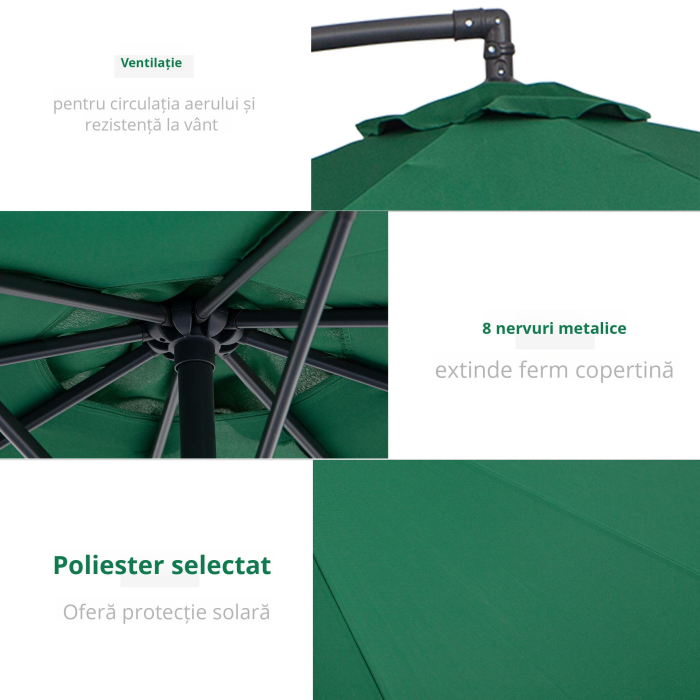  Umbrela laterala din metal, verde, 3m [5]