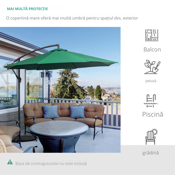  Umbrela laterala din metal, verde, 3m [4]