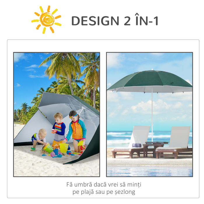  Umbrela Parasolara 2 in 1 din Poliester Fier cu Geanta de Transport 210x 222cm [8]