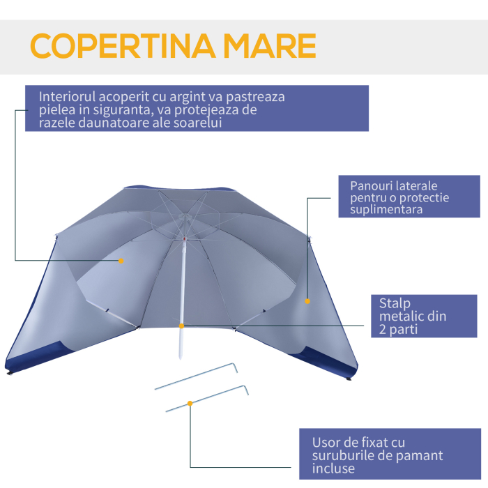  Umbrela Parasolara 2 in 1 din Poliester Fier cu Geanta de Transport 210x 222cm [7]