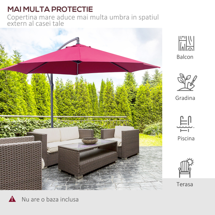  Umbrela Parasolara Decentrata in Metal, Bordeaux, Φ3x2.6m [7]