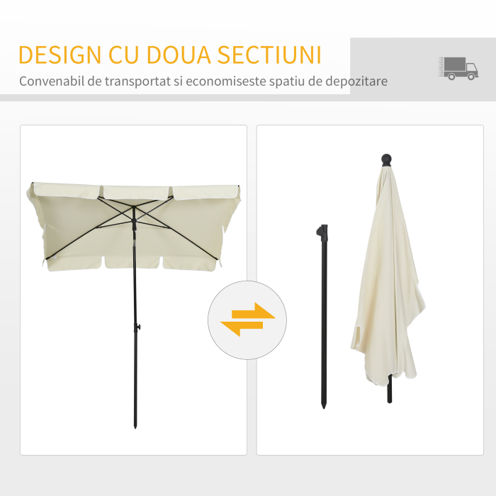  Umbrela Parasolara dreptunghiulara 200 × 125 × 235cm Crem [5]
