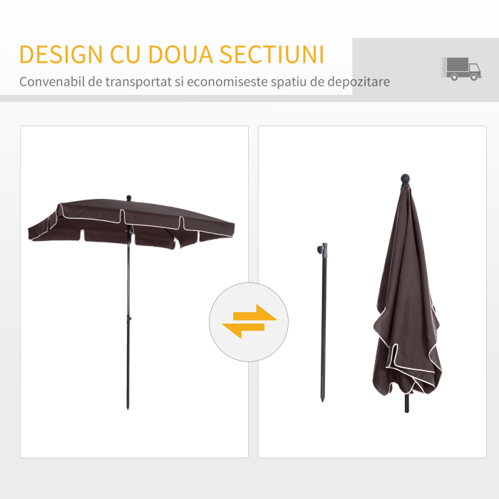  Umbrela Parasolarar dreptunghiulara pentru Gradina 200 × 125 × 235cm Maro [5]