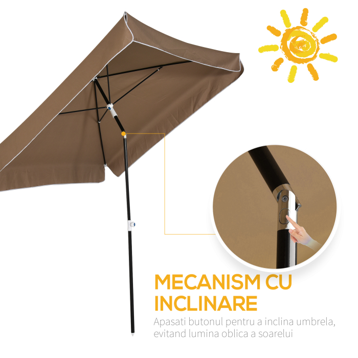  Umbrela patrata de Extern rezistenta la razele UV 200x200cm, Cafea [4]
