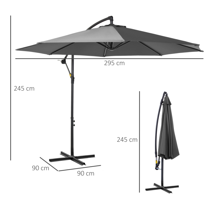  Umbrela pentru Exterior Structura din Otel si Poliester Impermeabil Anti-UV Φ300x250cm Gri [3]