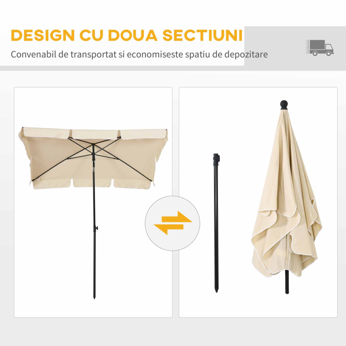 Umbrela pentru Gradina cu inclinare Reglabila si Stalp din Aluminiu, 198x130x245 cm, Bej [5]
