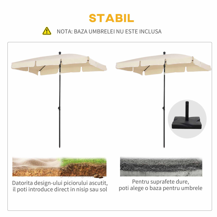  Umbrela pentru Gradina cu inclinare Reglabila si Stalp din Aluminiu, 198x130x245 cm, Bej [6]