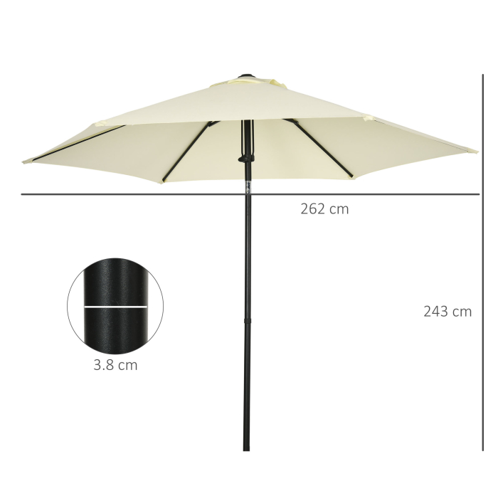  Umbrela pentru gradina din poliester si metal cu 6 bare, cu acoperis inclinabil la 45°, Ø262x243 cm, bej si negru [3]