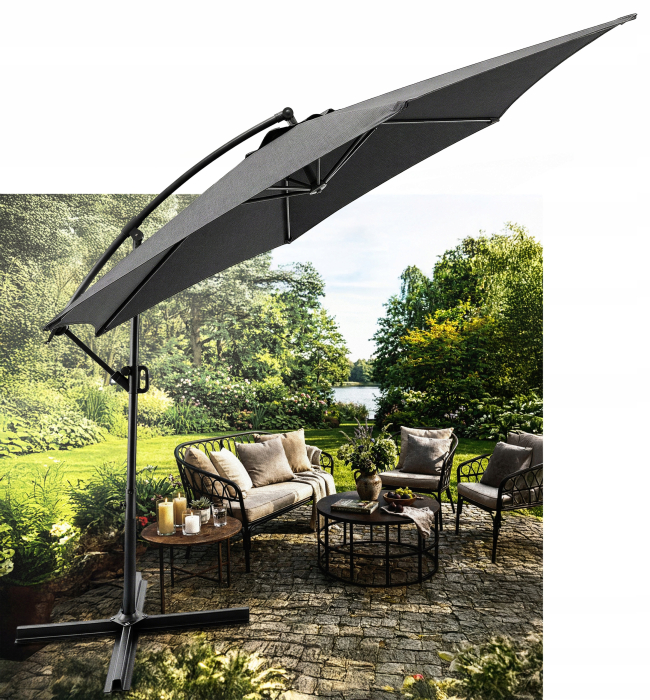 Umbrela pentru gradina XL cu rotatie 360 si ventilatie, diametru 300 cm, gri [8]