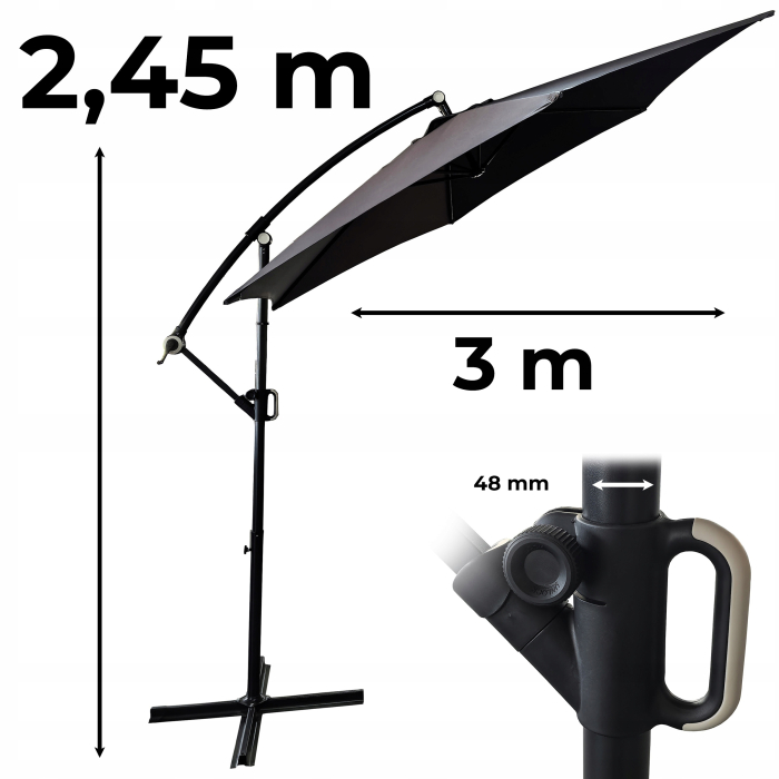 Umbrela pentru gradina XL cu rotatie 360 si ventilatie, diametru 300 cm, gri [13]