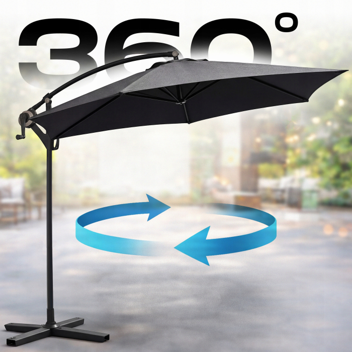 Umbrela pentru gradina XL cu rotatie 360 si ventilatie, diametru 300 cm, gri [12]