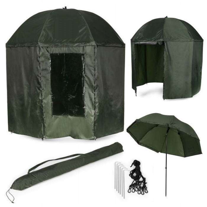Umbrela pescuit 200x220 cm, inchidere completa cu perete detasabil, reglabil, otel si Oxford impermeabil, verde [12]