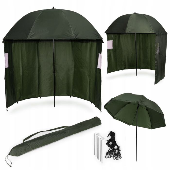Umbrela pescuit 200x220 cm, inchidere completa cu perete detasabil, reglabil, otel si Oxford impermeabil, verde [2]