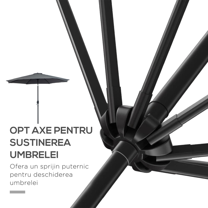  Umbrela Rotunda de 300x250cm cu Manivela si Functie de inclinare, Umbrela de Gradina, Terasa, Exterior, Metal si Poliester Gri inchis [7]