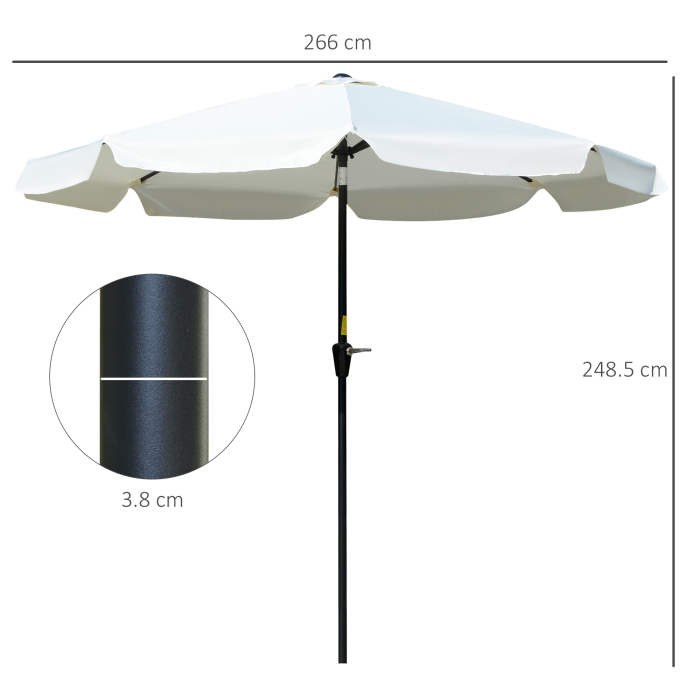  Umbrela Rotunda inclinabila, cu Manivela, din Aluminiu, Metal si Poliester, Ø266x248,5 cm, Alb Crem [3]