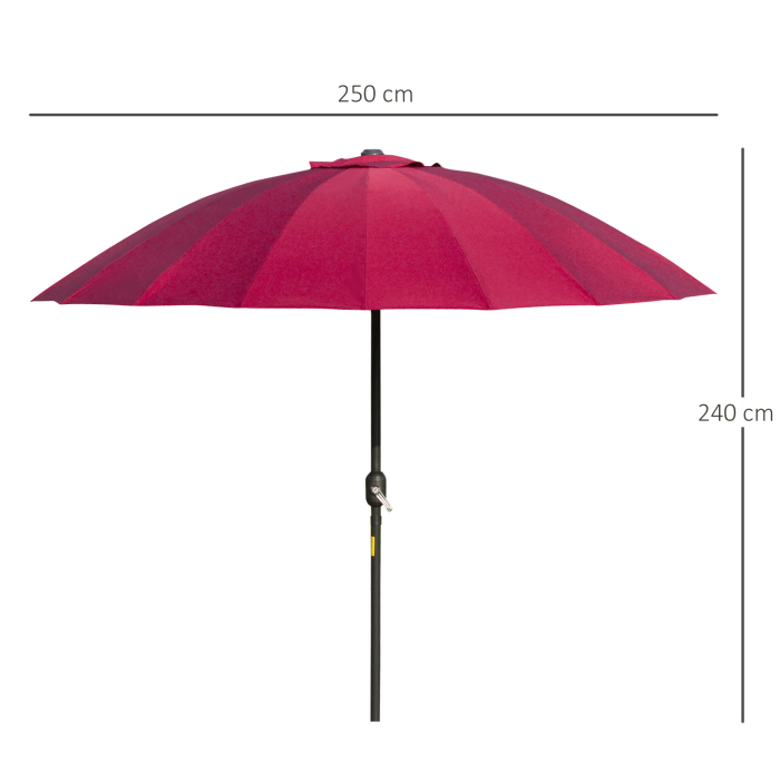  Umbrela Rotunda Pliabila cu 18 Spite si Manivela, din Metal si Poliester, Ø250x240 cm, Rosu Vin [3]