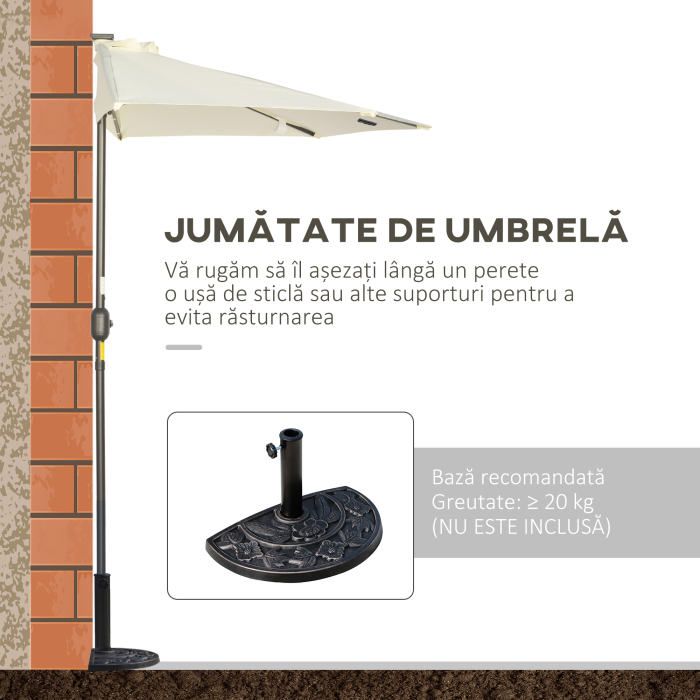  Umbrela Semicirculara cu 20 Lumini LED, Panou Solar, Manivela si Tija in 2 Sectiuni, 265x135x240 cm, Bej [4]