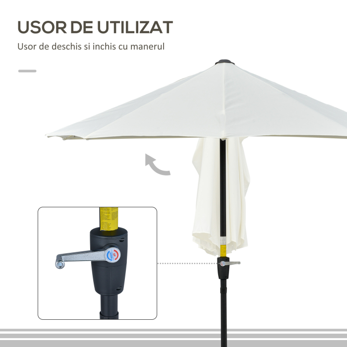  Umbrela Semicirculara cu Manivela si Material Anti-UV, 200x190x240 cm, Crem [5]