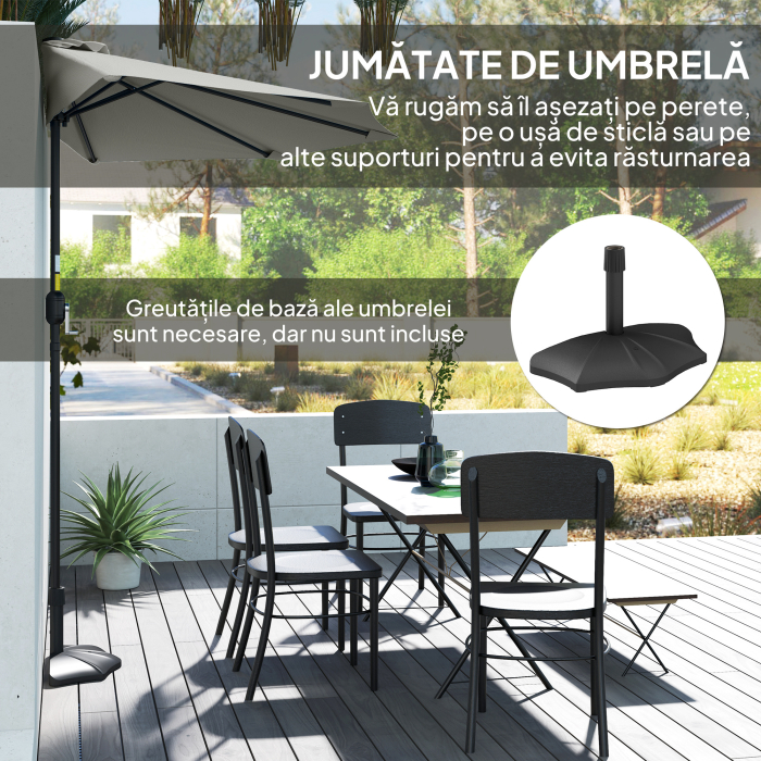  Umbrela Semicirculara de Perete pentru Gradina cu Deschidere cu Manivela din Poliester, Gri 269x138x236cm [5]