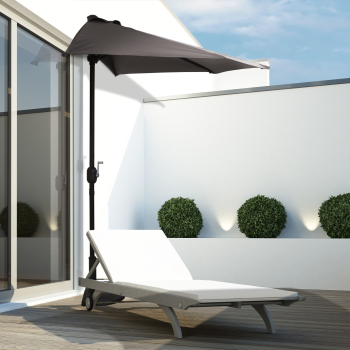  Umbrela Semicirculara de Perete pentru Gradina cu Deschidere cu Manivela din Poliester, Gri 269x138x236cm [2]