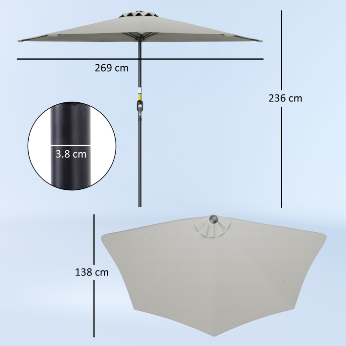  Umbrela Semicirculara de Perete pentru Gradina cu Deschidere cu Manivela din Poliester, Gri 269x138x236cm [3]