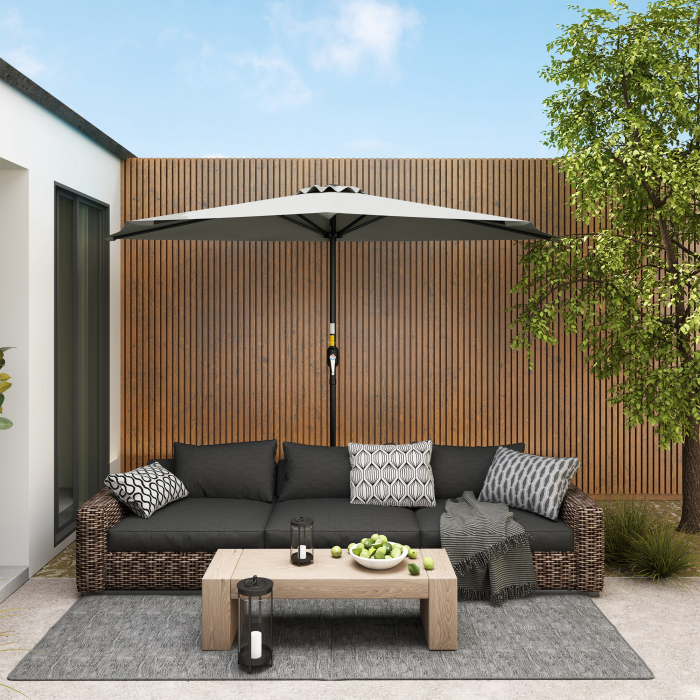  Umbrela Semicirculara de Perete pentru Gradina cu Deschidere cu Manivela din Poliester, Gri 269x138x236cm [2]