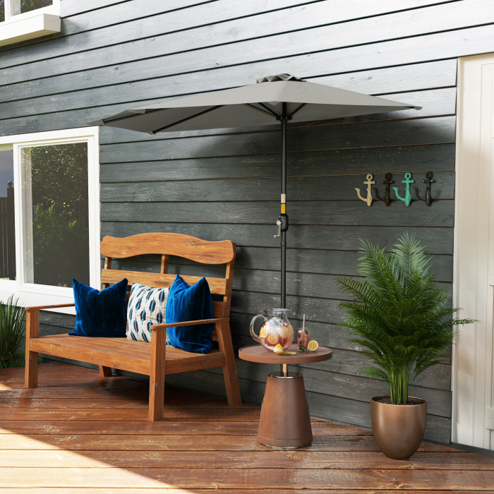  Umbrela Semicirculara de Perete pentru Gradina cu Deschidere cu Manivela din Poliester, Gri 269x138x236cm [9]