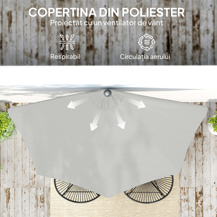  Umbrela Semicirculara de Perete pentru Gradina cu Deschidere cu Manivela din Poliester, Gri 269x138x236cm [6]