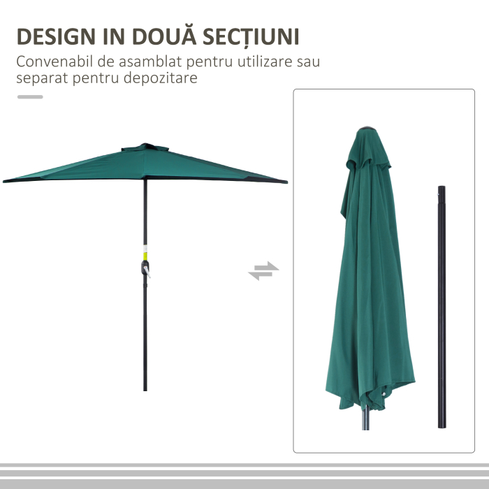  Umbrela Semicirculara Impermeabila Protectie UV Verde 269 x 138 x 236cm [7]