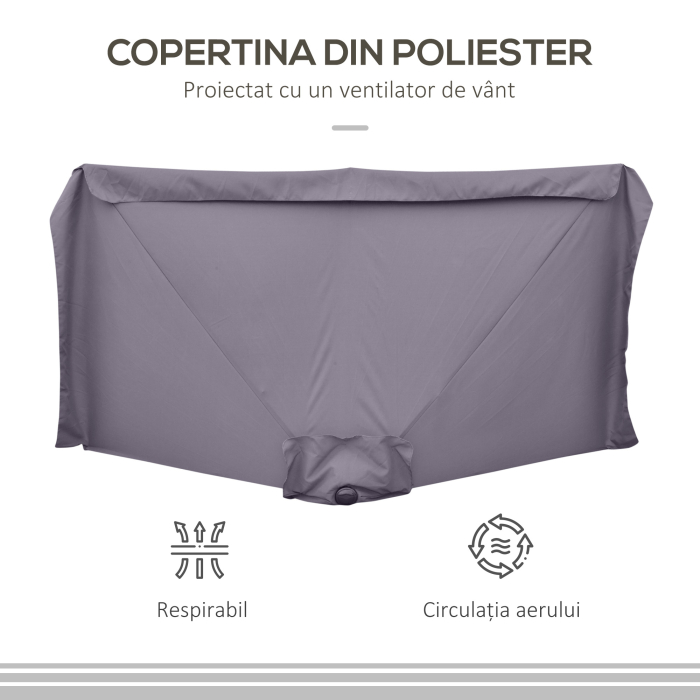  Umbrela semicirculara pentru gradina cu manivela, 230x130x249cm, Gri [7]
