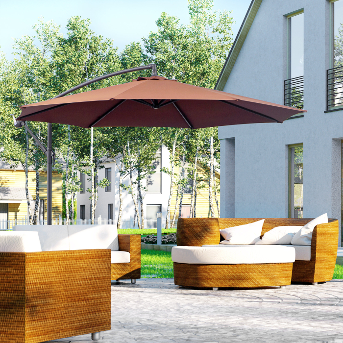  Umbrela Soare Descentrata de Gradina cu Colt Inclinabil din Metal si Poliester, Cafea, Φ3×2.6m [2]
