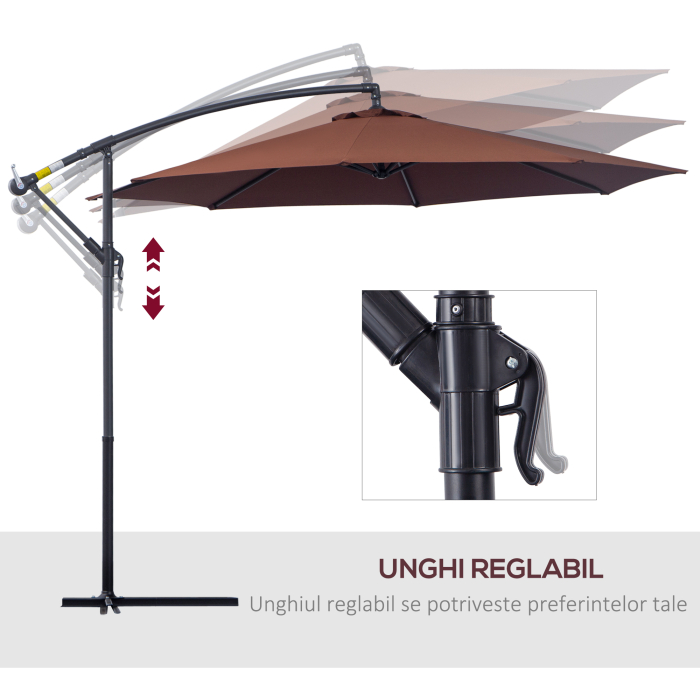  Umbrela Soare Descentrata de Gradina cu Colt Inclinabil din Metal si Poliester, Cafea, Φ3×2.6m [5]