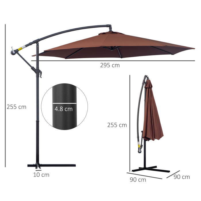  Umbrela Soare Descentrata de Gradina cu Colt Inclinabil din Metal si Poliester, Cafea, Φ3×2.6m [3]