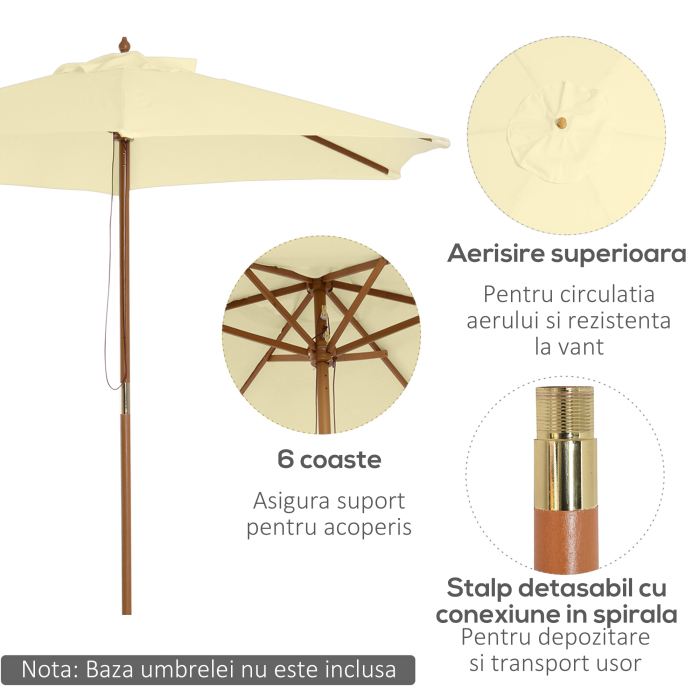  Umbrela Soare pentru Extern cu Suport din Lemn pentru Extern şi pentru Gradina 2.5X2.3m Crem [4]