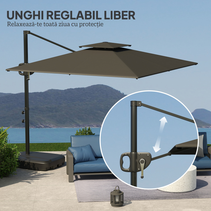  Umbrela Suspendata 2.5x2.5 m cu Baza Umpluta, Manivela si Cap inclinabil, Gri inchis [5]